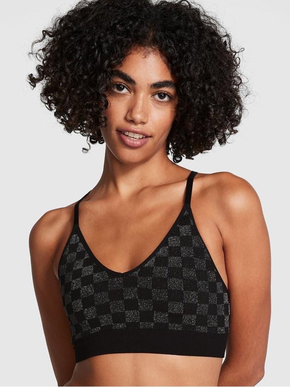 NWT Victoria's Secret PINK Seamless Metallic Checkered Sports Bra, M